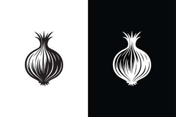 Stripped Back Onion, Black And White Vector Style.
