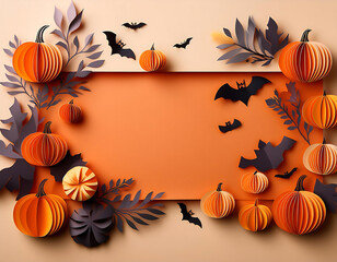  Halloween paper-cut banner, featuring orange-themed cutouts of pumpkins and spooky elements_1(544)