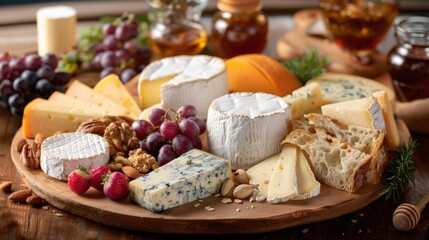 Elegant cheese board featuring a variety of artisan cheeses
