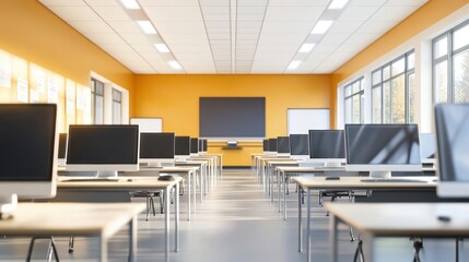 Modern Classroom with Rows of Computers