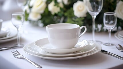 Fototapeta premium 98. A classic white dinner set with a single plate