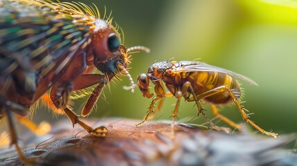 Fototapeta premium flea jumping on the pet close up