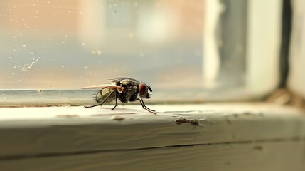 Obraz premium Housefly at the house close up