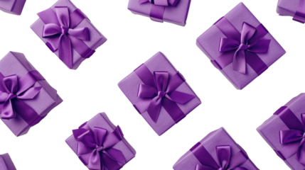 Purple Christmas Gift boxes on transparent background