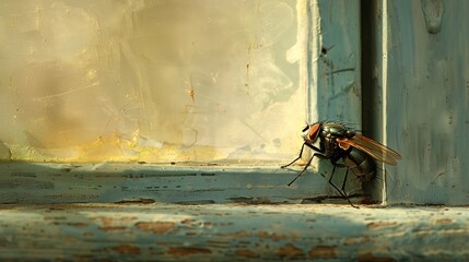 Housefly at the house close up