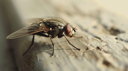 housefly at the house closeup