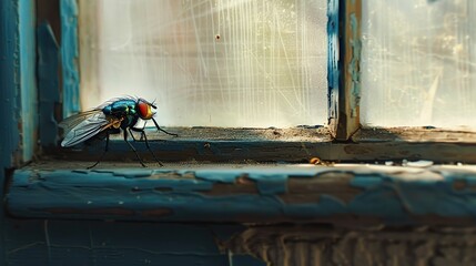 housefly at the house closeup