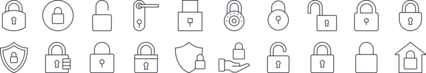 Lock Line Icon Set. Editable Stroke. Minimalistic Linear Pictogram for Design of Cards, Apps, Banners, Posts