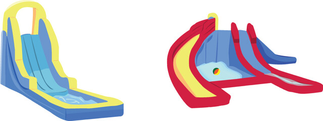 inflatable water slide clipart or illustration set isolated on a transparent background.