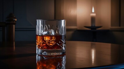 Glass of whiskey on table