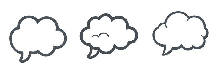  set of A Thought bubble icon, simple flat design, gray outline   transform  background.