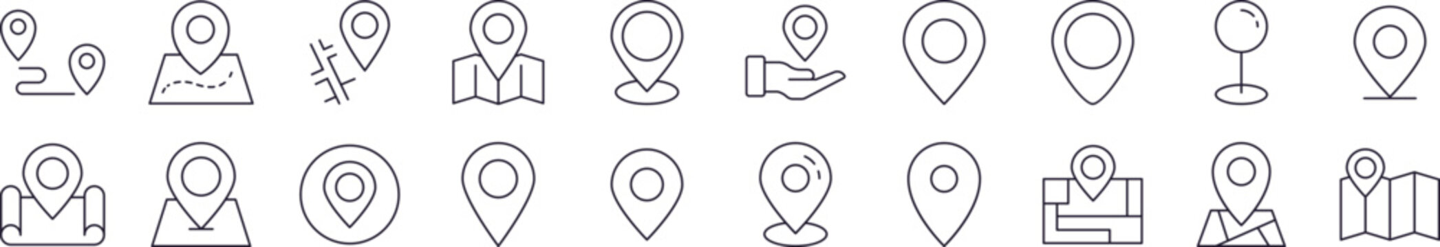 Map Pin Line Icon Set. Editable Stroke. Minimalistic Linear Pictogram for Design of Cards, Apps, Banners, Posts