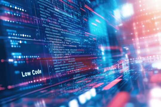 A captivating low code platform filled with colorful coding symbols creates a stunning visual of digital innovation