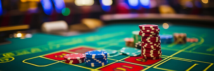Fototapeta premium Poker chips on a casino table. Gambling chips. Gambling concept