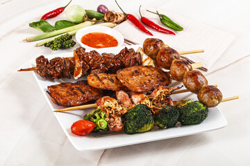 Asian grilled skewer assortment satay