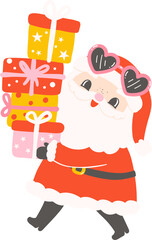 Cute Groovy Retro Santa Christmas with Glasses and Happy Face Delivering Gifts