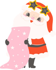 Fototapeta premium Cute Groovy Retro Santa Reading list Christmas cartoon