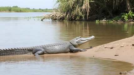 Crocodile on the river bank in Pantanal, Brazil