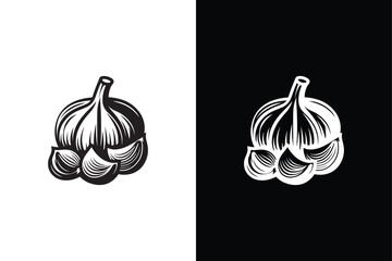 Garlic Glow, Bold Silhouette on Black and White Background.