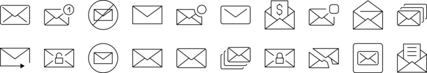 Set of Line Icons of Envelope. Editable Stroke. Minimalistic Linear Pictogram for Design of Cards, Apps, Banners, Posts