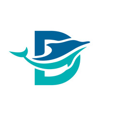 a logo combination of dolphins with letters, initials, numbers or alphabets with a blue base color for business purpose and other