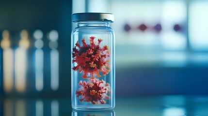 red virus in a glass jar in the laboratory