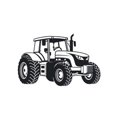 Obraz premium Farm tractor, black and white silhouette logo design isolated on a white background. Generative AI