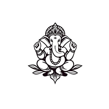 black and white ganesha sitting lotus clip art preview