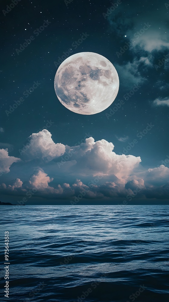 Wall mural Full moon shining over a calm ocean.