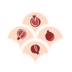 Pomegranates scallop sticker isolated on white background. Vector hand drawn illustration