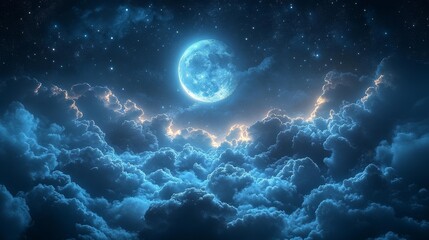 Fototapeta premium Moonlit Sky Over Clouds Generative AI
