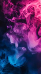 Fototapeta premium Abstract pink and blue smoke swirls against a dark background.