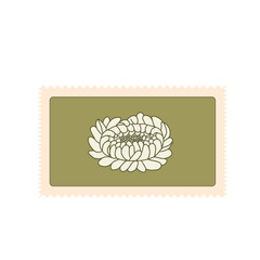 Chrysanthemum stamp. Rectangle sticker with flower. Vector hand drawn illustration.