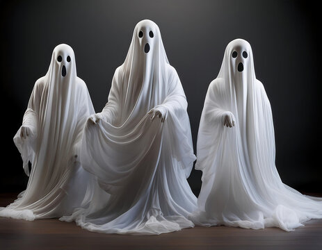 Set of realistic ghosts, isolated on a transparent background, perfect for Halloween decora_1(915)