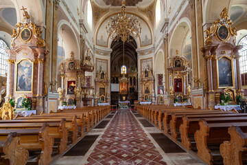 Obraz premium Interior of the Collegiate Basilica of the Assumption of the Blessed Virgin Mary. Kalisz, Poland.