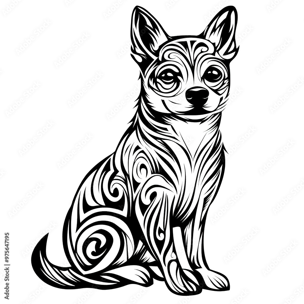 Canvas Prints shiba dog in modern tribal tattoo, abstract line art of animals, minimalist contour. Vector on white background 