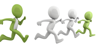 3d characters white humans team running on transparent background