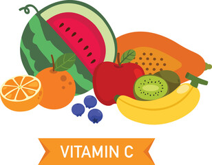 Vitamin C food sources vector illustration