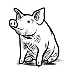 Obraz premium Sketch of a pig. Various poses of a sitting, standing piglet. Vintage illustration. Element for label, packaging and postcard design.