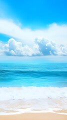 Obraz premium Tranquil beach scene with white clouds.