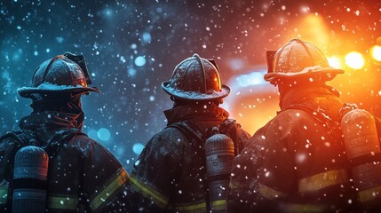 Naklejka premium Firefighters in Snowstorm