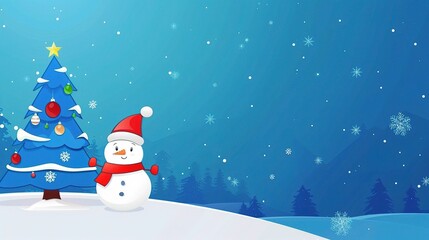 A delightful blue cartoon Christmas background that exudes a festive atmosphere. There are cartoon Christmas trees with colorful ornaments hanging from their branches