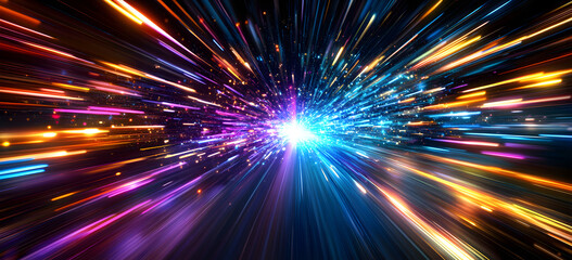 Light speed, hyperspace, space warp background. colorful streaks of light gathering towards the event horizon.&nbsp;