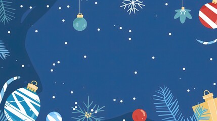 A delightful blue cartoon Christmas background that exudes a festive atmosphere. There are cartoon Christmas trees with colorful ornaments hanging from their branches