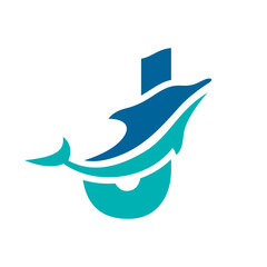 a logo combination of dolphins with letters, initials, numbers or alphabets with a blue base color for business purpose and other