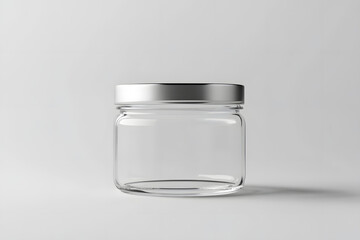 Empty glass jar and bottle on a white background