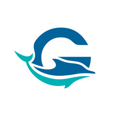 a logo combination of dolphins with letters, initials, numbers or alphabets with a blue base color for business purpose and other