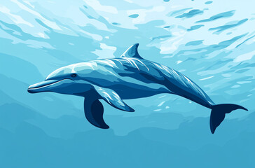 Fototapeta premium Reef Dolphin Sky Blue Vector: Minimalist Ocean-Themed Art