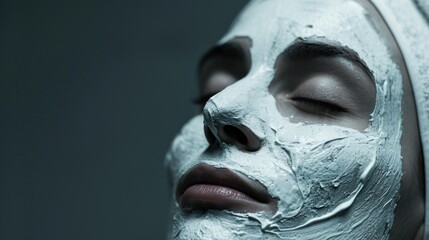 Obraz premium Face peeling mask, spa beauty treatment, skincare. Woman getting facial care by beautician at spa salon, side view