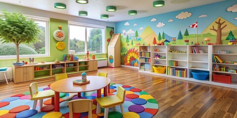 Colorful and Creative Children's Playroom with Toys, Books, and Educational Games